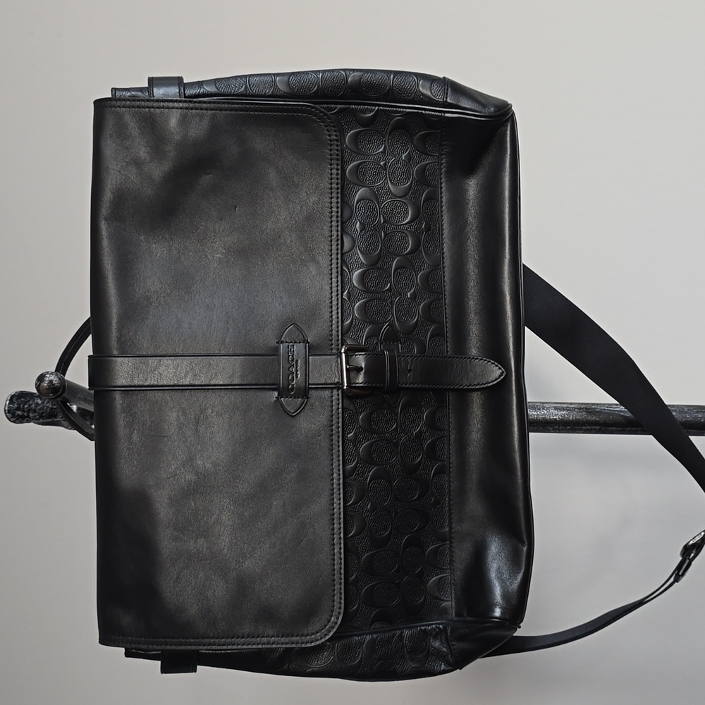 Coach Hudson Messenger Bag In Signature Black Leather - Picture 2 of 14